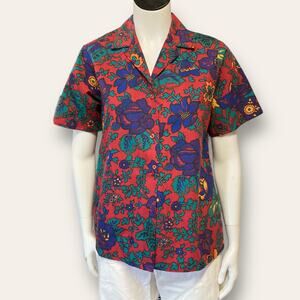 Cheryl Tiegs made in the US size 6 red purple and blue floral prints, button up